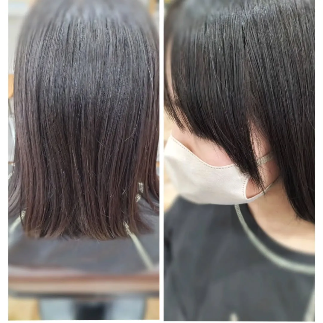 久しぶりのカット✂中学生で縛れるくらいの外ハネボブにしました...