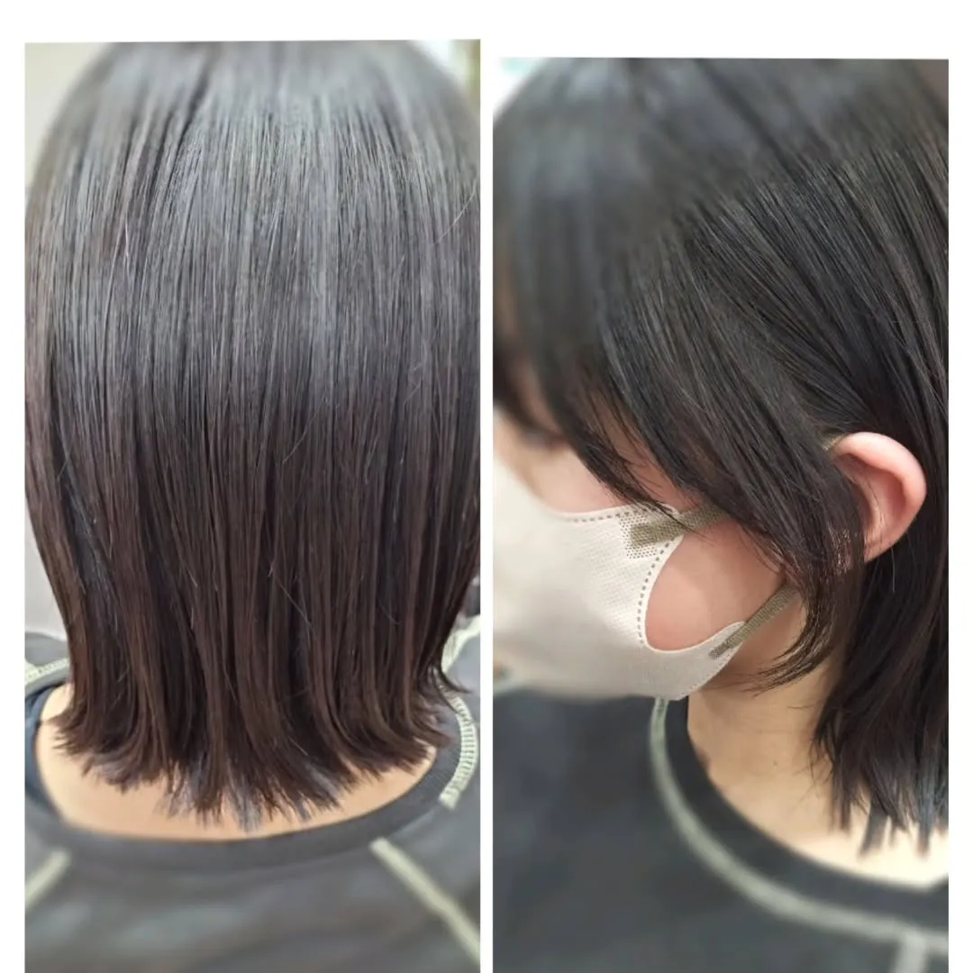 久しぶりのカット✂中学生で縛れるくらいの外ハネボブにしました...