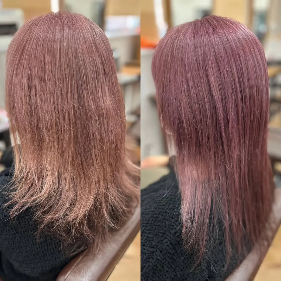 ハイトーンピンクで白髪を目立ちにくくさせてます♪